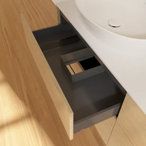 Bild von VILLEROY BOCH Finion Waschbeckenunterschrank, mit Beleuchtung, 4 Auszüge, 1600 x 603 x 501 mm, Oak Veneer / Glass White Matt #GA8100PC