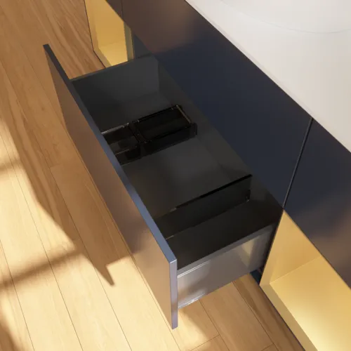 VILLEROY BOCH Finion Waschbeckenunterschrank, mit Beleuchtung, 4 Auszüge, 1600 x 603 x 501 mm, Midnight Blue Matt Lacquer / Gold Matt Lacquer / Glass White Matt #GD01HFHG, Bild 7