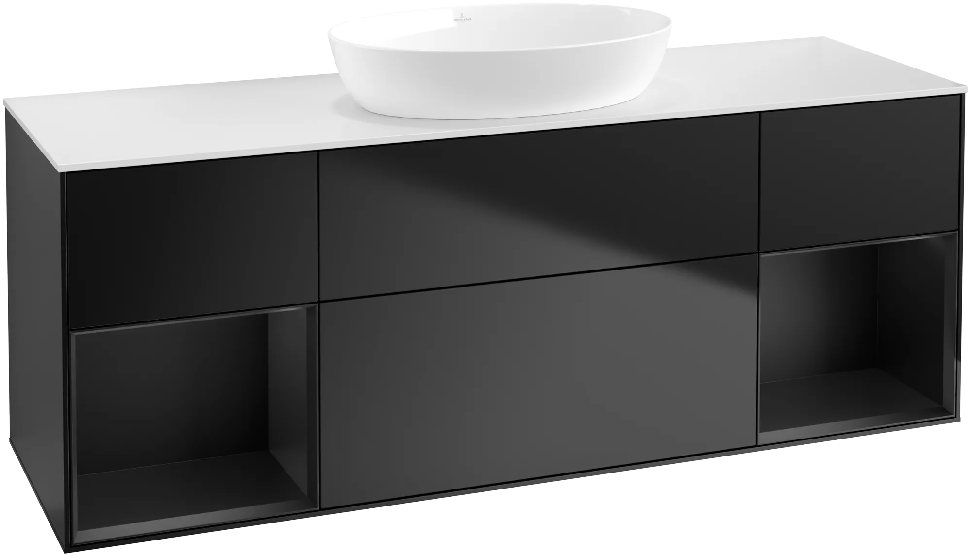 Picture of VILLEROY BOCH Finion Vanity unit, with lighting, 4 pull-out compartments, 1600 x 603 x 501 mm, Black Matt Lacquer / Black Matt Lacquer / Glass White Matt #GD01PDPD
