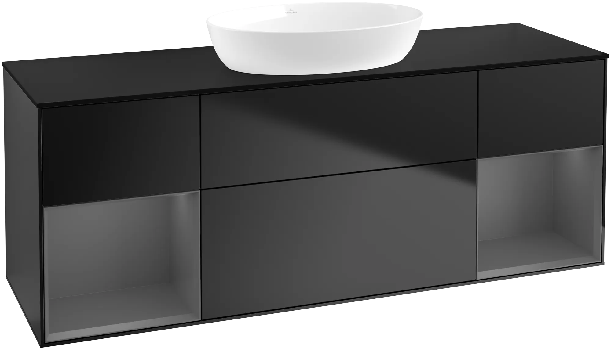 Picture of VILLEROY BOCH Finion Vanity unit, with lighting, 4 pull-out compartments, 1600 x 603 x 501 mm, Black Matt Lacquer / Anthracite Matt Lacquer / Glass Black Matt #GD02GKPD
