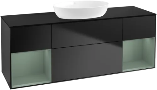 Picture of VILLEROY BOCH Finion Vanity unit, with lighting, 4 pull-out compartments, 1600 x 603 x 501 mm, Black Matt Lacquer / Olive Matt Lacquer / Glass Black Matt #GD02GMPD