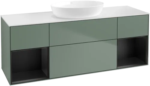 Picture of VILLEROY BOCH Finion Vanity unit, with lighting, 4 pull-out compartments, 1600 x 603 x 501 mm, Olive Matt Lacquer / Black Matt Lacquer / Glass White Matt #GD01PDGM