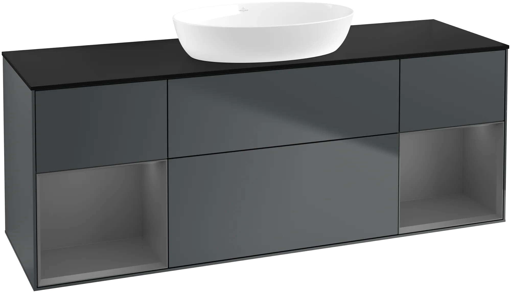Picture of VILLEROY BOCH Finion Vanity unit, with lighting, 4 pull-out compartments, 1600 x 603 x 501 mm, Midnight Blue Matt Lacquer / Anthracite Matt Lacquer / Glass Black Matt #GD02GKHG