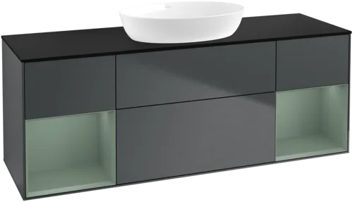 Picture of VILLEROY BOCH Finion Vanity unit, with lighting, 4 pull-out compartments, 1600 x 603 x 501 mm, Midnight Blue Matt Lacquer / Olive Matt Lacquer / Glass Black Matt #GD02GMHG