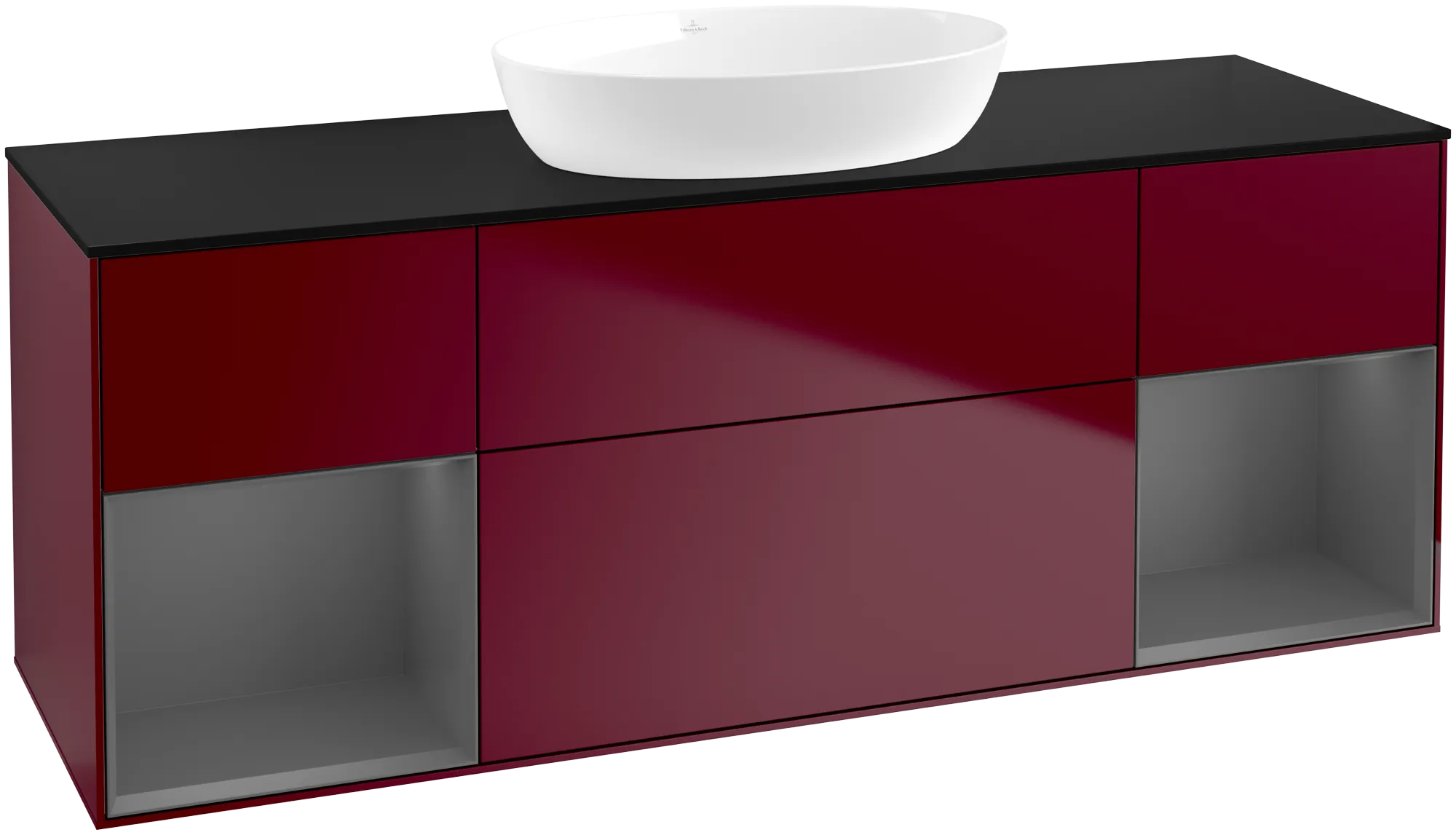 Picture of VILLEROY BOCH Finion Vanity unit, with lighting, 4 pull-out compartments, 1600 x 603 x 501 mm, Peony Matt Lacquer / Anthracite Matt Lacquer / Glass Black Matt #GD02GKHB