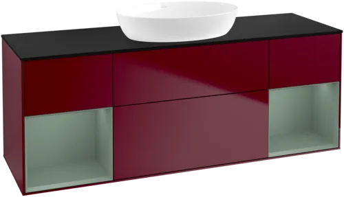 Picture of VILLEROY BOCH Finion Vanity unit, with lighting, 4 pull-out compartments, 1600 x 603 x 501 mm, Peony Matt Lacquer / Olive Matt Lacquer / Glass Black Matt #GD02GMHB