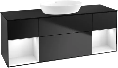 Picture of VILLEROY BOCH Finion Vanity unit, with lighting, 4 pull-out compartments, 1600 x 603 x 501 mm, Black Matt Lacquer / Glossy White Lacquer / Glass Black Matt #GD02GFPD
