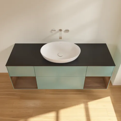VILLEROY BOCH Finion Waschbeckenunterschrank, mit Beleuchtung, 4 Auszüge, 1600 x 603 x 501 mm, Olive Matt Lacquer / Walnut Veneer / Glass Black Matt #GD02GNGM, Bild 4