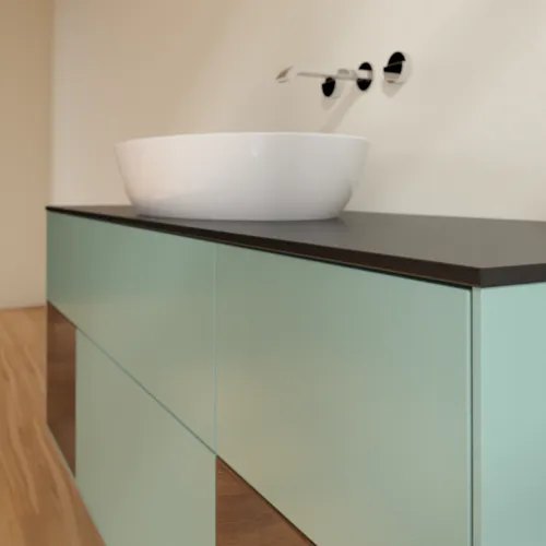 VILLEROY BOCH Finion Waschbeckenunterschrank, mit Beleuchtung, 4 Auszüge, 1600 x 603 x 501 mm, Olive Matt Lacquer / Walnut Veneer / Glass Black Matt #GD02GNGM, Bild 6