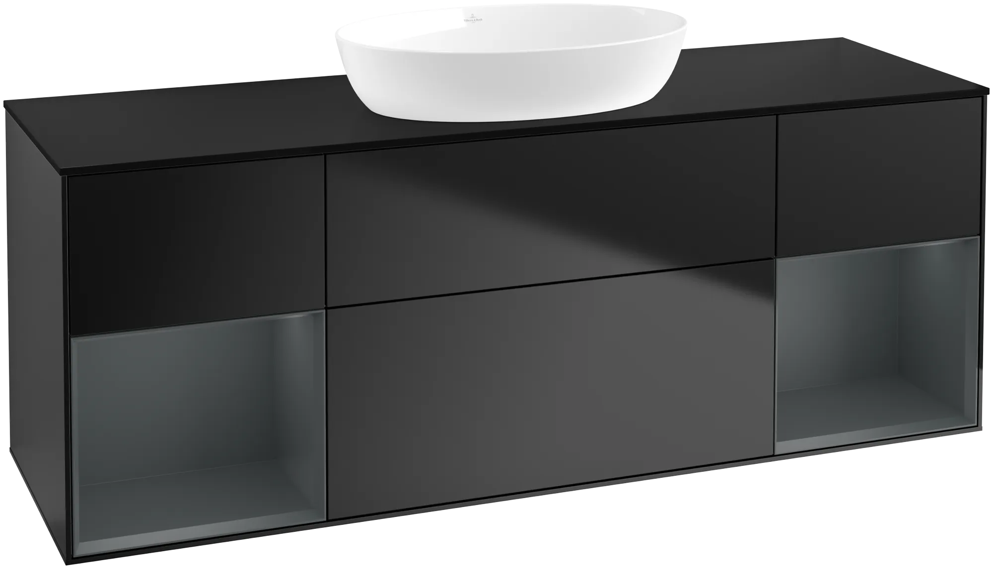 Picture of VILLEROY BOCH Finion Vanity unit, with lighting, 4 pull-out compartments, 1600 x 603 x 501 mm, Black Matt Lacquer / Midnight Blue Matt Lacquer / Glass Black Matt #GD02HGPD