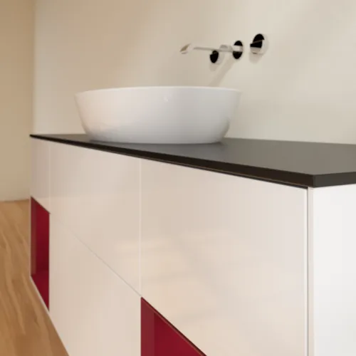 Bild von VILLEROY BOCH Finion Waschbeckenunterschrank, mit Beleuchtung, 4 Auszüge, 1600 x 603 x 501 mm, Glossy White Lacquer / Peony Matt Lacquer / Glass Black Matt #GD02HBGF