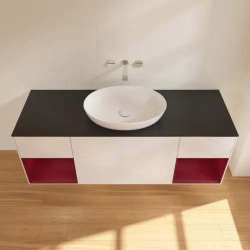 Bild von VILLEROY BOCH Finion Waschbeckenunterschrank, mit Beleuchtung, 4 Auszüge, 1600 x 603 x 501 mm, Glossy White Lacquer / Peony Matt Lacquer / Glass Black Matt #GD02HBGF