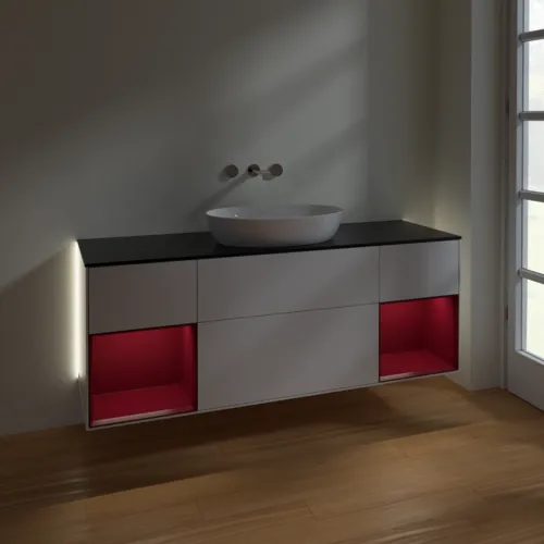 Bild von VILLEROY BOCH Finion Waschbeckenunterschrank, mit Beleuchtung, 4 Auszüge, 1600 x 603 x 501 mm, Glossy White Lacquer / Peony Matt Lacquer / Glass Black Matt #GD02HBGF