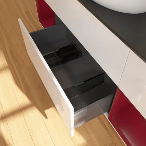 Bild von VILLEROY BOCH Finion Waschbeckenunterschrank, mit Beleuchtung, 4 Auszüge, 1600 x 603 x 501 mm, Glossy White Lacquer / Peony Matt Lacquer / Glass Black Matt #GD02HBGF