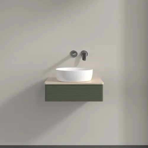 Bild von VILLEROY BOCH Antao Waschbeckenunterschrank, 1 Auszug, 600 x 190 x 500 mm, Front mit Struktur, Leaf Green Matt Lacquer / Botticino #K07113HL