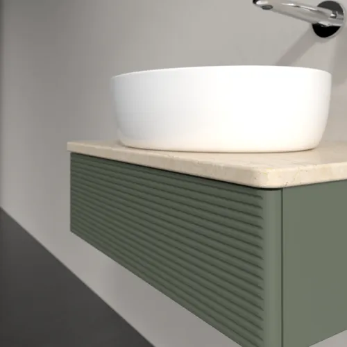 Bild von VILLEROY BOCH Antao Waschbeckenunterschrank, 1 Auszug, 600 x 190 x 500 mm, Front mit Struktur, Leaf Green Matt Lacquer / Botticino #K07113HL