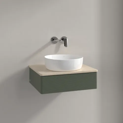 VILLEROY BOCH Antao Vanity unit, 1 pull-out compartment, 600 x 190 x 500 mm, Front with grain texture, Leaf Green Matt Lacquer / Botticino #K07113HL resmi