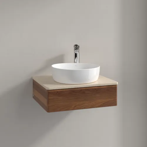 Bild von VILLEROY BOCH Antao Waschbeckenunterschrank, 1 Auszug, 600 x 190 x 500 mm, Front mit Struktur, Warm Walnut / Botticino #K07153HM