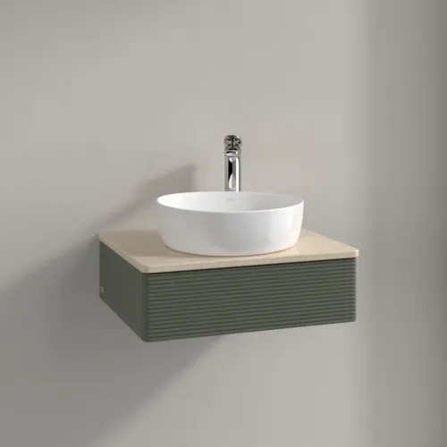 Bild von VILLEROY BOCH Antao Waschbeckenunterschrank, 1 Auszug, 600 x 190 x 500 mm, Front mit Struktur, Leaf Green Matt Lacquer / Botticino #K07153HL