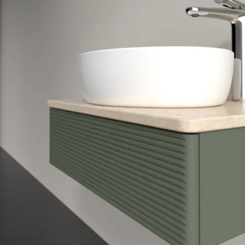 Bild von VILLEROY BOCH Antao Waschbeckenunterschrank, 1 Auszug, 600 x 190 x 500 mm, Front mit Struktur, Leaf Green Matt Lacquer / Botticino #K07153HL