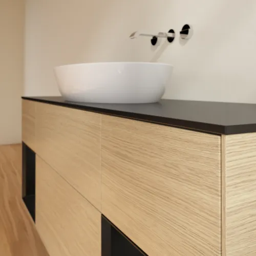 Bild von VILLEROY BOCH Finion Waschbeckenunterschrank, mit Beleuchtung, 4 Auszüge, 1600 x 603 x 501 mm, Oak Veneer / Black Matt Lacquer / Glass Black Matt #GD02PDPC