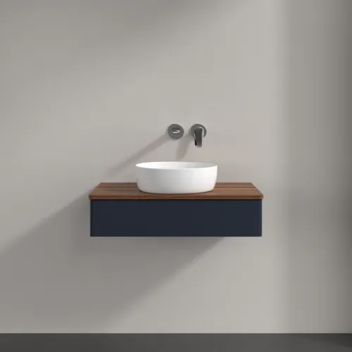 VILLEROY BOCH Antao Waschbeckenunterschrank, 1 Auszug, 800 x 190 x 500 mm, Front ohne Struktur, Midnight Blue Matt Lacquer / Warm Walnut #K08012HG, Bild 3