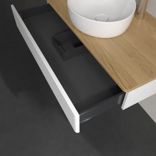 Bild von VILLEROY BOCH Antao Waschbeckenunterschrank, 1 Auszug, 1000 x 190 x 500 mm, Front mit Struktur, Glossy White Lacquer / Honey Oak #K09151GF