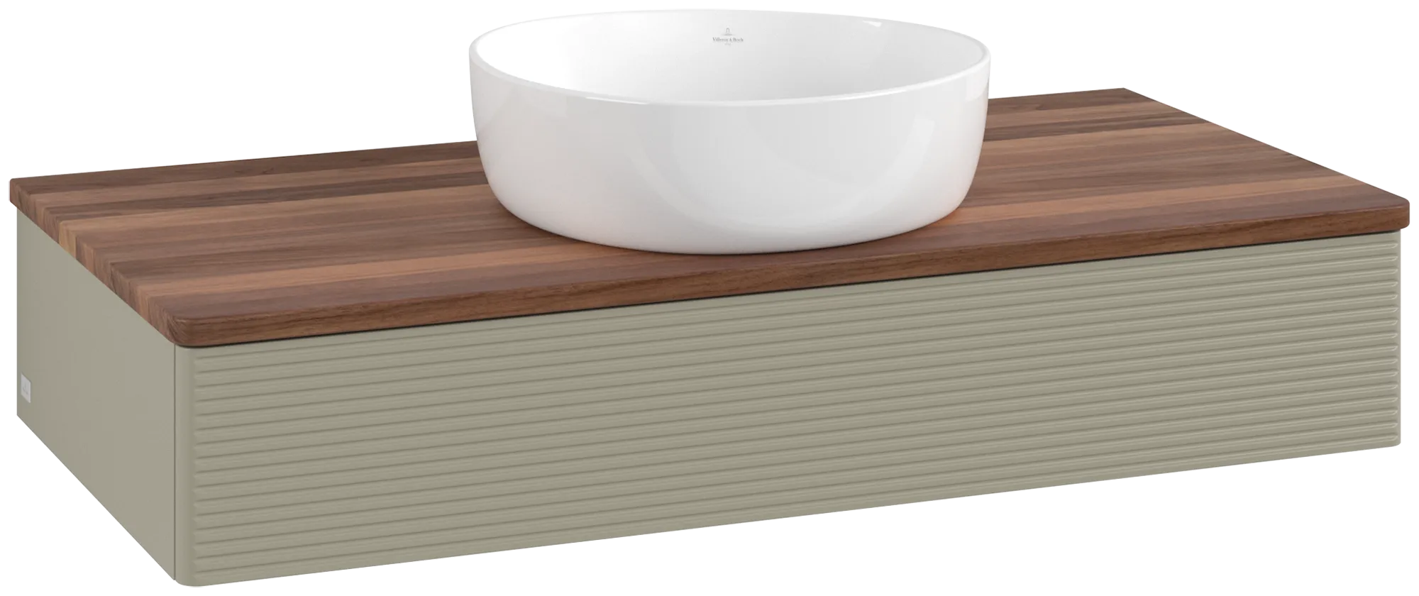 Picture of VILLEROY BOCH Antao Vanity unit, 1 pull-out compartment, 1000 x 190 x 500 mm, Front with grain texture, Stone Grey Matt Lacquer / Warm Walnut #K09112HK