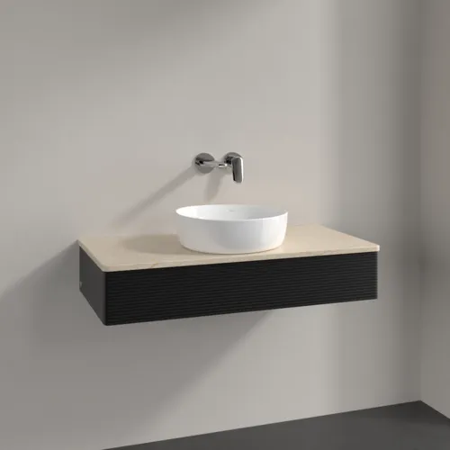 VILLEROY BOCH Antao Waschbeckenunterschrank, 1 Auszug, 1000 x 190 x 500 mm, Front mit Struktur, Black Matt Lacquer / Botticino #K09113PD, Bild 2