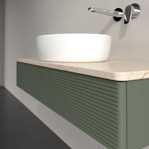 Bild von VILLEROY BOCH Antao Waschbeckenunterschrank, 1 Auszug, 1000 x 190 x 500 mm, Front mit Struktur, Leaf Green Matt Lacquer / Botticino #K09113HL