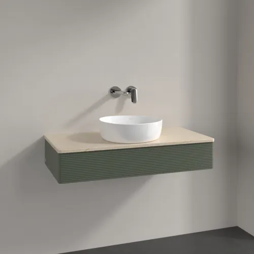 Bild von VILLEROY BOCH Antao Waschbeckenunterschrank, 1 Auszug, 1000 x 190 x 500 mm, Front mit Struktur, Leaf Green Matt Lacquer / Botticino #K09113HL