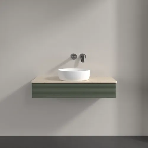 Bild von VILLEROY BOCH Antao Waschbeckenunterschrank, 1 Auszug, 1000 x 190 x 500 mm, Front mit Struktur, Leaf Green Matt Lacquer / Botticino #K09113HL