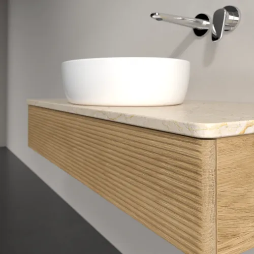 Bild von VILLEROY BOCH Antao Waschbeckenunterschrank, 1 Auszug, 1000 x 190 x 500 mm, Front mit Struktur, Honey Oak / Botticino #K09113HN