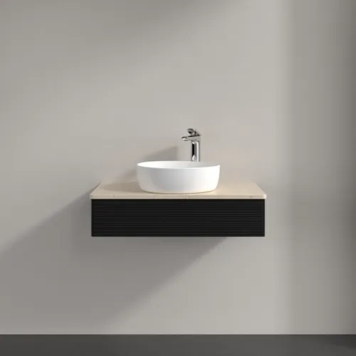Bild von VILLEROY BOCH Antao Waschbeckenunterschrank, 1 Auszug, 800 x 190 x 500 mm, Front mit Struktur, Black Matt Lacquer / Botticino #K08153PD