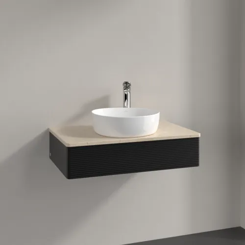 Bild von VILLEROY BOCH Antao Waschbeckenunterschrank, 1 Auszug, 800 x 190 x 500 mm, Front mit Struktur, Black Matt Lacquer / Botticino #K08153PD