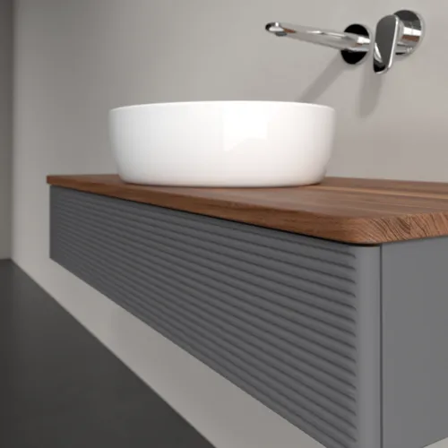 Bild von VILLEROY BOCH Antao Waschbeckenunterschrank, 1 Auszug, 1000 x 190 x 500 mm, Front mit Struktur, Anthracite Matt Lacquer / Warm Walnut #K09112GK