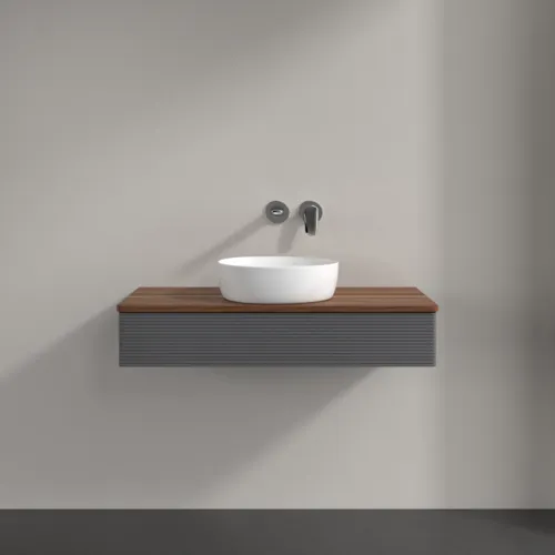 Bild von VILLEROY BOCH Antao Waschbeckenunterschrank, 1 Auszug, 1000 x 190 x 500 mm, Front mit Struktur, Anthracite Matt Lacquer / Warm Walnut #K09112GK