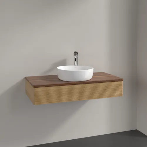 Bild von VILLEROY BOCH Antao Waschbeckenunterschrank, 1 Auszug, 1000 x 190 x 500 mm, Front mit Struktur, Honey Oak / Warm Walnut #K09152HN