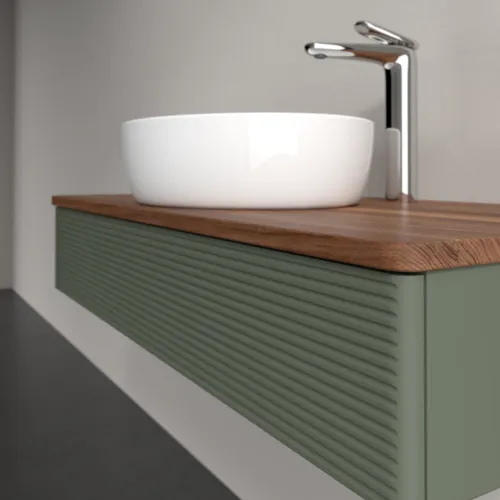 Bild von VILLEROY BOCH Antao Waschbeckenunterschrank, 1 Auszug, 1000 x 190 x 500 mm, Front mit Struktur, Leaf Green Matt Lacquer / Warm Walnut #K09152HL