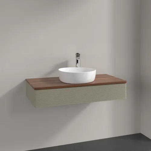 Bild von VILLEROY BOCH Antao Waschbeckenunterschrank, 1 Auszug, 1000 x 190 x 500 mm, Front mit Struktur, Stone Grey Matt Lacquer / Warm Walnut #K09152HK
