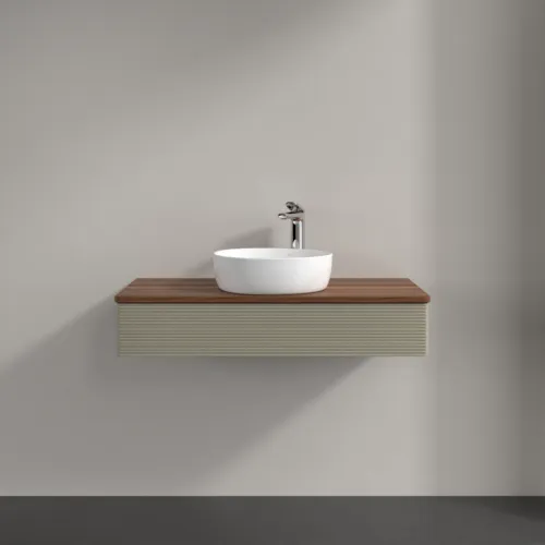 Bild von VILLEROY BOCH Antao Waschbeckenunterschrank, 1 Auszug, 1000 x 190 x 500 mm, Front mit Struktur, Stone Grey Matt Lacquer / Warm Walnut #K09152HK