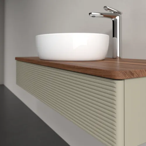 Bild von VILLEROY BOCH Antao Waschbeckenunterschrank, 1 Auszug, 1000 x 190 x 500 mm, Front mit Struktur, Stone Grey Matt Lacquer / Warm Walnut #K09152HK