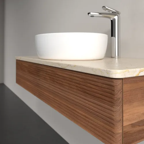 Picture of VILLEROY BOCH Antao Vanity unit, 1 pull-out compartment, 1000 x 190 x 500 mm, Front with grain texture, Warm Walnut / Botticino #K09153HM
