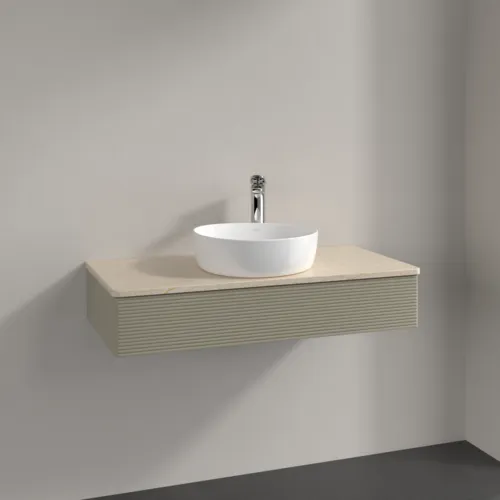 Bild von VILLEROY BOCH Antao Waschbeckenunterschrank, 1 Auszug, 1000 x 190 x 500 mm, Front mit Struktur, Stone Grey Matt Lacquer / Botticino #K09153HK