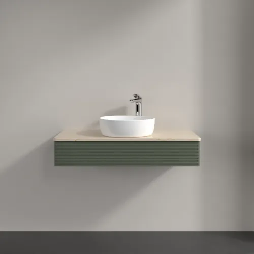 Bild von VILLEROY BOCH Antao Waschbeckenunterschrank, 1 Auszug, 1000 x 190 x 500 mm, Front mit Struktur, Leaf Green Matt Lacquer / Botticino #K09153HL