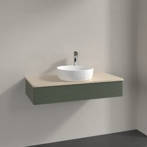 Bild von VILLEROY BOCH Antao Waschbeckenunterschrank, 1 Auszug, 1000 x 190 x 500 mm, Front mit Struktur, Leaf Green Matt Lacquer / Botticino #K09153HL