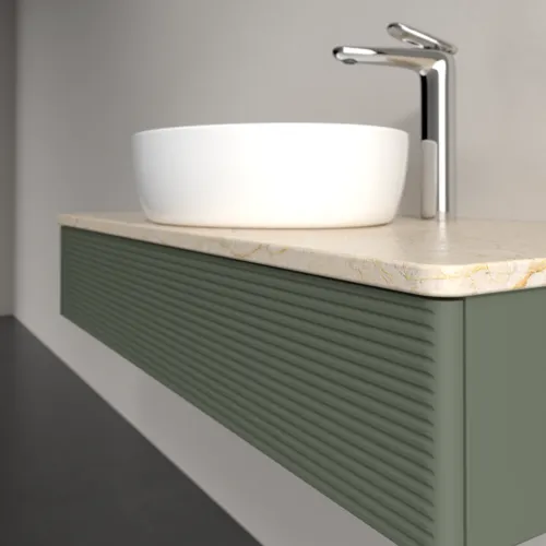 Bild von VILLEROY BOCH Antao Waschbeckenunterschrank, 1 Auszug, 1000 x 190 x 500 mm, Front mit Struktur, Leaf Green Matt Lacquer / Botticino #K09153HL