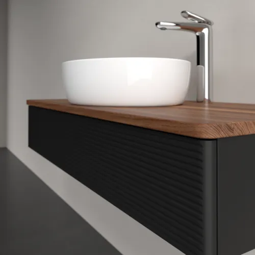 Bild von VILLEROY BOCH Antao Waschbeckenunterschrank, 1 Auszug, 1000 x 190 x 500 mm, Front mit Struktur, Black Matt Lacquer / Warm Walnut #K09152PD