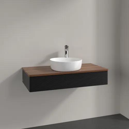 Bild von VILLEROY BOCH Antao Waschbeckenunterschrank, 1 Auszug, 1000 x 190 x 500 mm, Front mit Struktur, Black Matt Lacquer / Warm Walnut #K09152PD