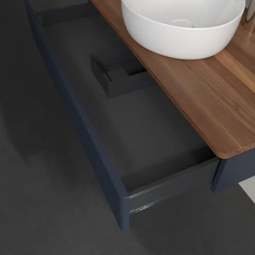 Bild von VILLEROY BOCH Antao Waschbeckenunterschrank, 1 Auszug, 1000 x 190 x 500 mm, Front mit Struktur, Midnight Blue Matt Lacquer / Warm Walnut #K09152HG